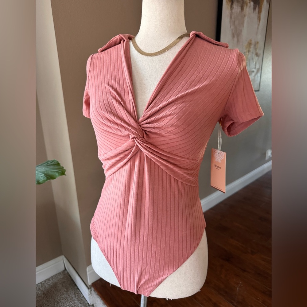 Marsala ribbed knit bodysuit collared - Picture 3 of 5